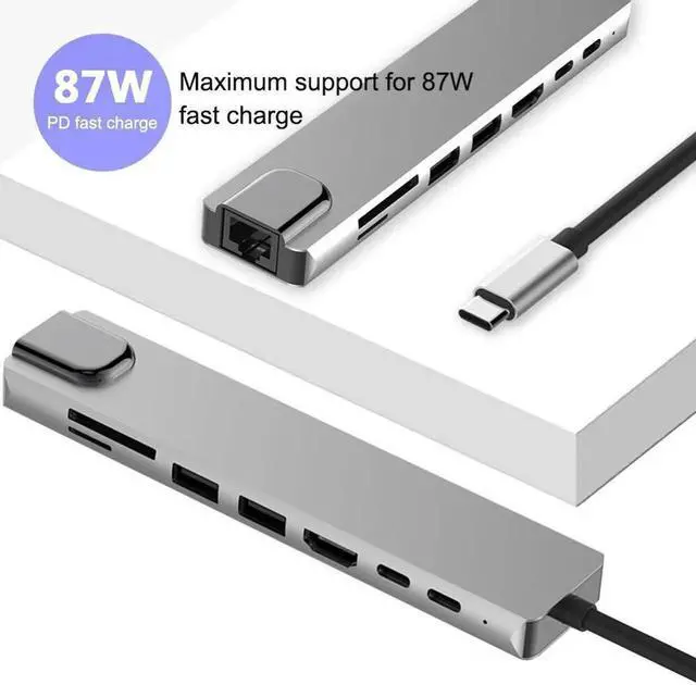 Alt view image 7 of 7 - WISDUMUSB C Hub, Type C Adapter 8-in-1 Dock to HDMI 4K, RJ45 Ethernet RJ45, PD Power Delivery, Type-C Port, 2 USB 3.0 Ports and TF SD Card Readers for MacBook Pro 2018/2017/2016 and More USB-C Devices