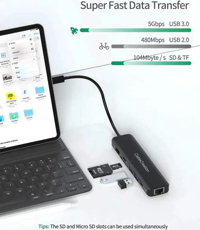 Alt view image 3 of 6 - USB C Hub 4K 60Hz, CableCreation 7-IN-1 USB-C Hub Multiport Adapter Type C Dongle with HDMI, 2 USB 3.0 Ports,100W PD,Gigabit Ethernet and SD/TF Cards Reader for MacBook Pro/ Air 2020/2019,iPad Pro,XPS