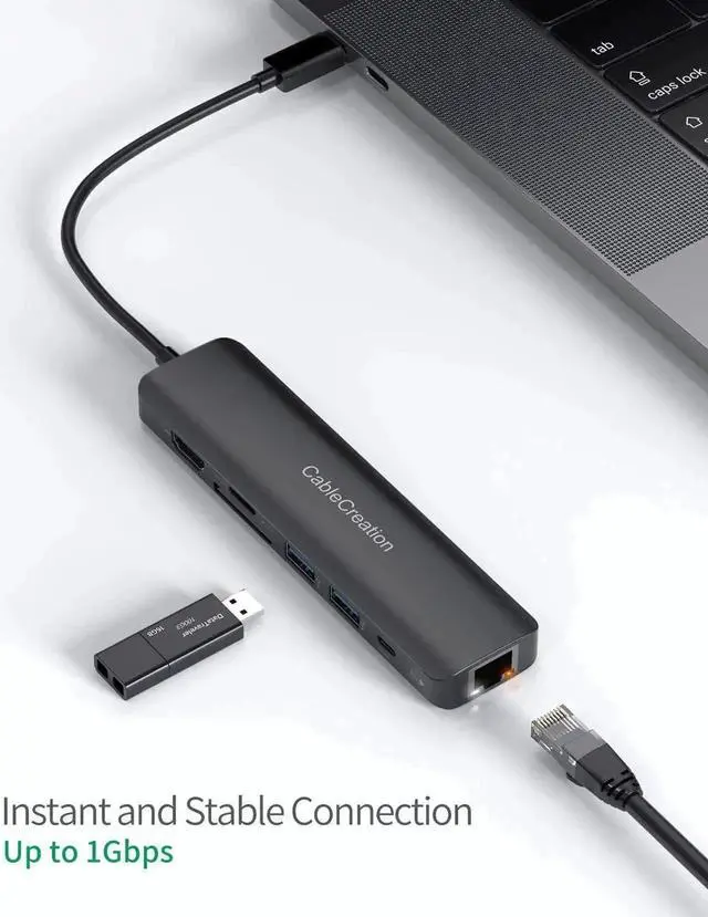 Alt view image 5 of 6 - USB C Hub 4K 60Hz, CableCreation 7-IN-1 USB-C Hub Multiport Adapter Type C Dongle with HDMI, 2 USB 3.0 Ports,100W PD,Gigabit Ethernet and SD/TF Cards Reader for MacBook Pro/ Air 2020/2019,iPad Pro,XPS