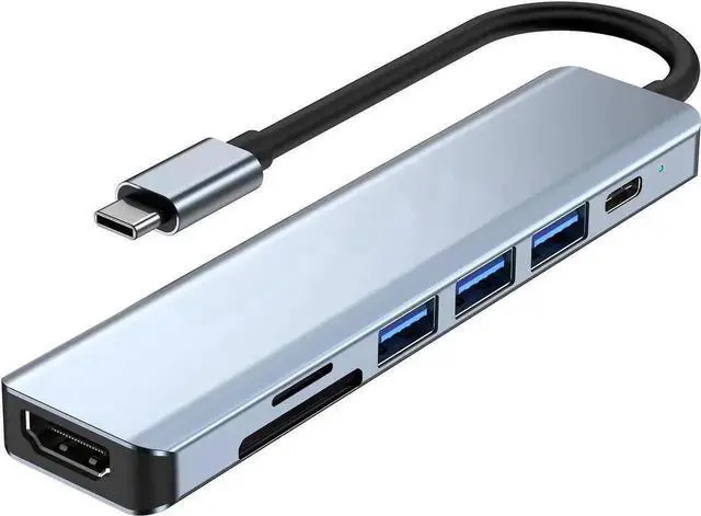 Main image of WISDUM 7-in-1 USB C Hub with 4K HDMI, Multiport USB C Adapter featuring 3 USB A Ports, 100W PD, SD/TF Compatibility, Ideal for MacBook, Surface Pro/Go, iPad Pro/Air, Laptops and Other Type C Devices