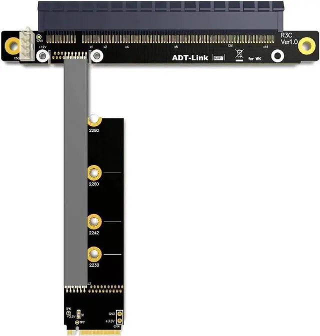 Alt view image 3 of 5 - WISDUM M.2 NVMe to PCIe 16x Riser X11050ti 1060ti 1080ti RX580 Graphics Card Extender M2 x16 PCI-e for PC Mining Bitcoin BTC (25cm)