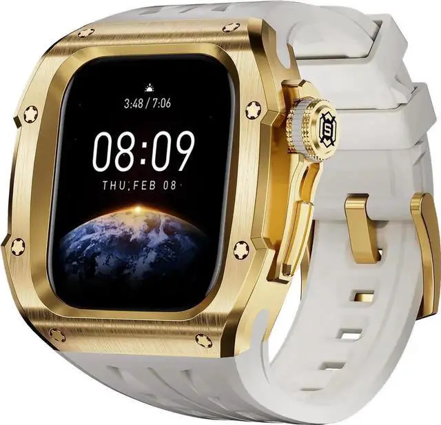 Main image of WISDUM Mod Kit Stainless Steel Case for Apple Watch Series 10 46mm Rugged Metal Bumper Case Protective Wristband Replacement Band for iWatch 46 mm Gold