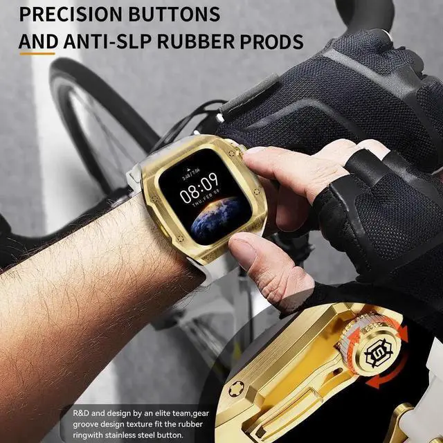 Alt view image 4 of 7 - WISDUM Mod Kit Stainless Steel Case for Apple Watch Series 10 46mm Rugged Metal Bumper Case Protective Wristband Replacement Band for iWatch 46 mm Gold