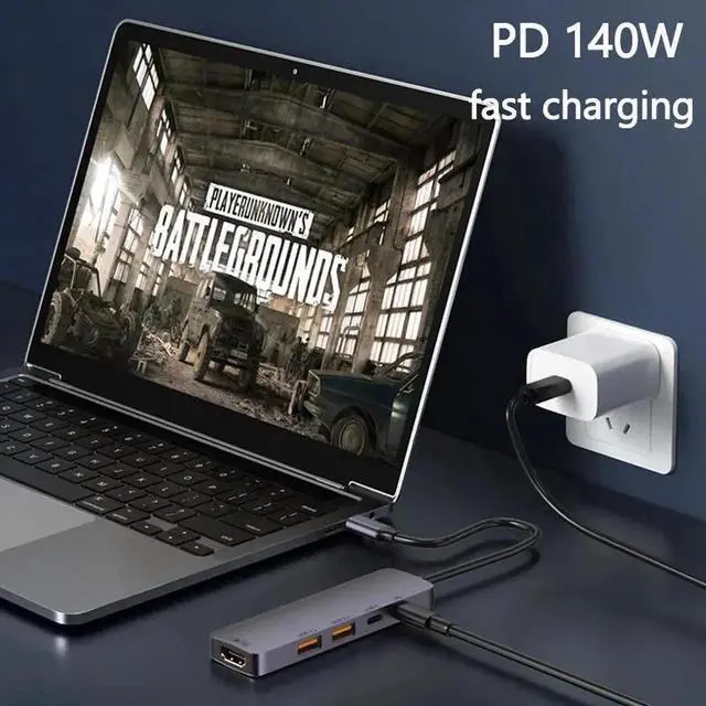 Alt view image 4 of 7 - WISDUM 5-in-1 USB 3.2 10Gbps Hub with 2 USB A 3.2 Ports, USB C 3.2 Gen 2, 4K@60Hz HDMI, 140W Power Delivery, USB Splitter, for MacBook Air/Pro, iPhone 15, iPad Pro, Surface and More