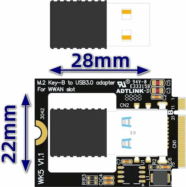 Alt view image 5 of 6 - WISDUM Wireless Network Card M.2 B Key to WiFi Converter USB 3.0 SSD NGFF 3042 Card 4G Slot for WWAN Slot
