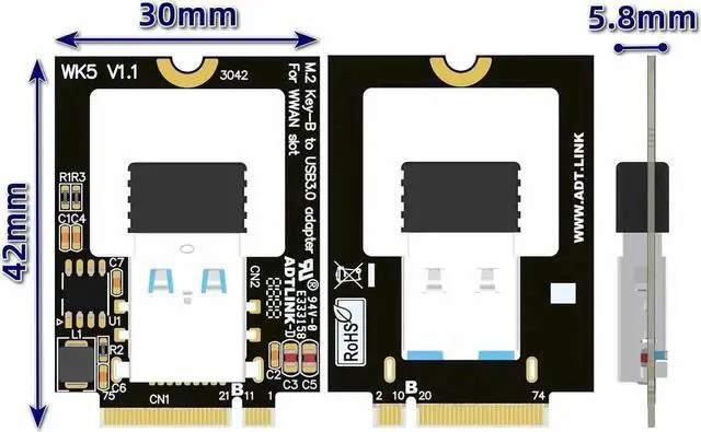 Alt view image 4 of 6 - WISDUM Wireless Network Card M.2 B Key to WiFi Converter USB 3.0 SSD NGFF 3042 Card 4G Slot for WWAN Slot