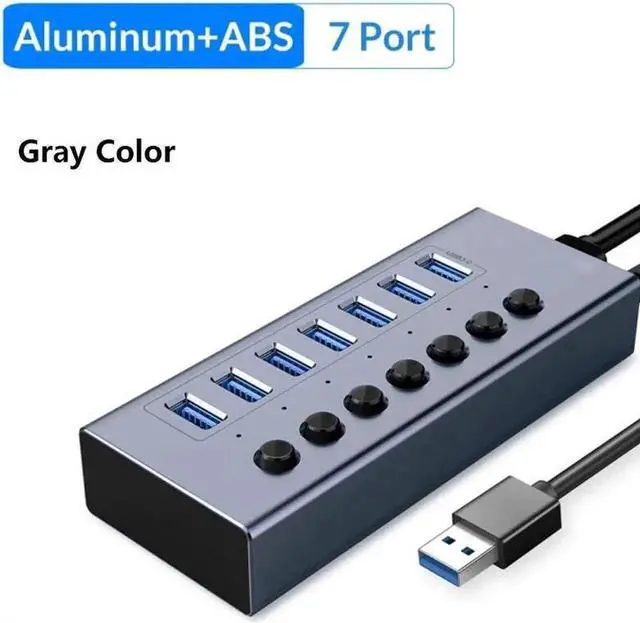 Main image of Powered USB Hub, 7-Port USB 3.0 Hub Splitter (7 USB 3.0 Data Ports + Charging Ports) with Individual LED On/Off Switches, USB Hub 3.0 Powered for USB Flash Drives, Mobile HDD, Printer, Camera and More