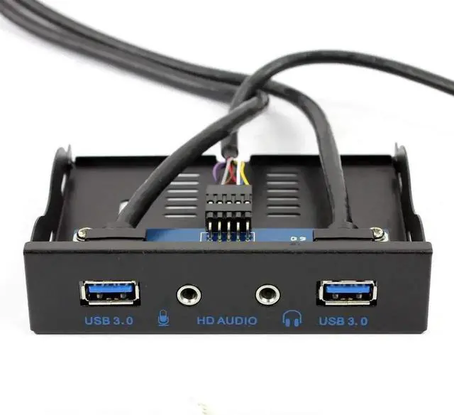 Main image of WISDUM 2Ports USB3.0 PC Front Panel Bracket 3.5 Floppy Bay 19Pin to USB 3.0 Hub HD Audio Earphone Mic Connector with Cable for Desktop (Black)