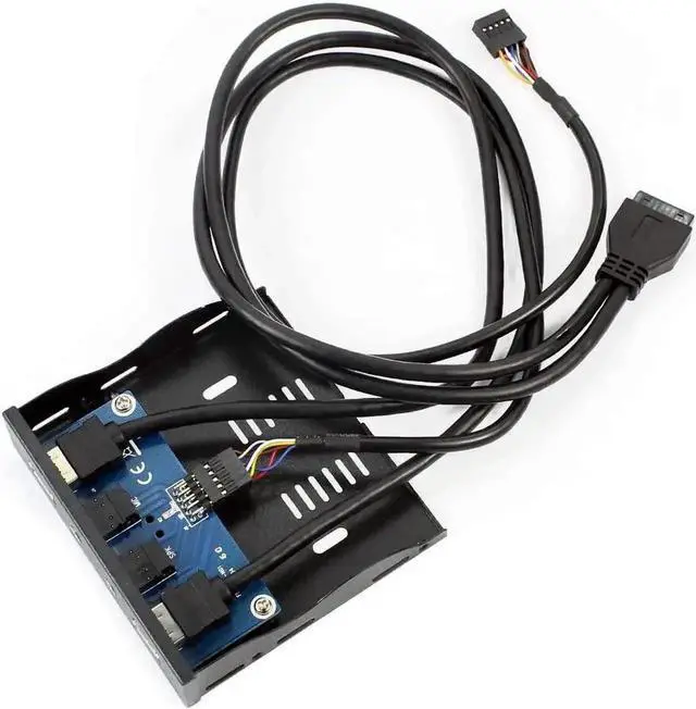 Alt view image 2 of 7 - WISDUM 2Ports USB3.0 PC Front Panel Bracket 3.5 Floppy Bay 19Pin to USB 3.0 Hub HD Audio Earphone Mic Connector with Cable for Desktop (Black)