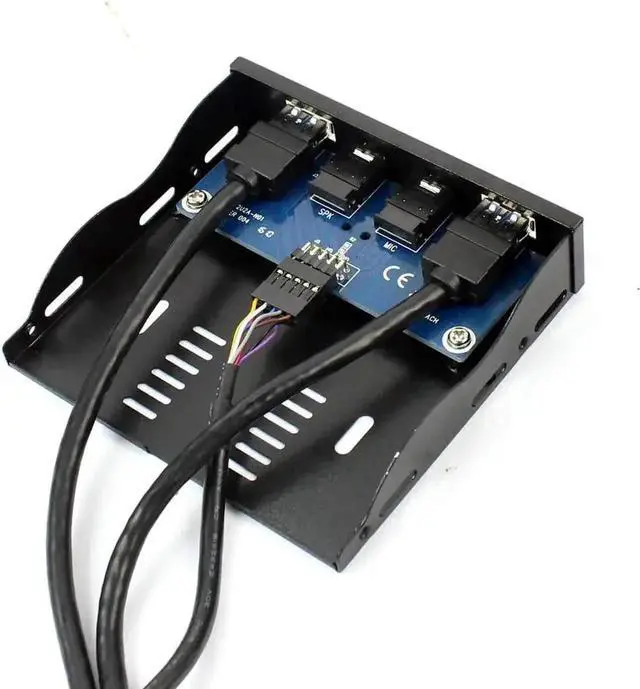 Alt view image 6 of 7 - WISDUM 2Ports USB3.0 PC Front Panel Bracket 3.5 Floppy Bay 19Pin to USB 3.0 Hub HD Audio Earphone Mic Connector with Cable for Desktop (Black)