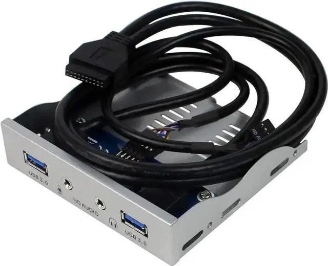 Alt view image 4 of 6 - WISDUM 2Ports USB3.0 PC Front Panel Bracket 3.5 Floppy Bay 19Pin to USB 3.0 Hub HD Audio Earphone Mic Connector with Cable for Desktop (Silver White)