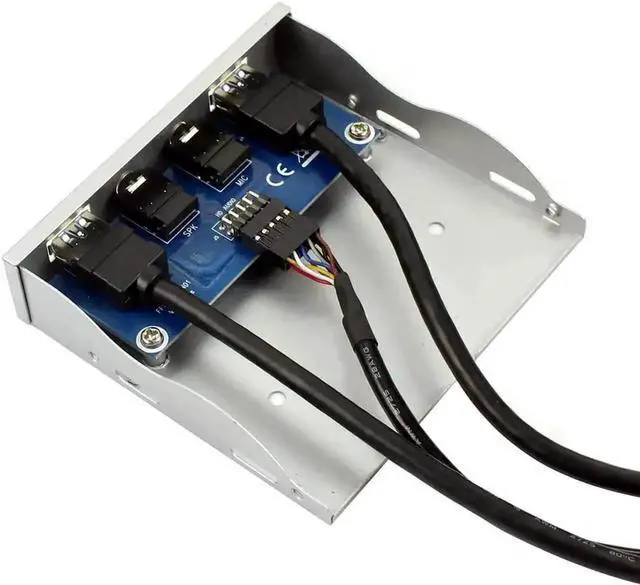 Alt view image 5 of 6 - WISDUM 2Ports USB3.0 PC Front Panel Bracket 3.5 Floppy Bay 19Pin to USB 3.0 Hub HD Audio Earphone Mic Connector with Cable for Desktop (Silver White)