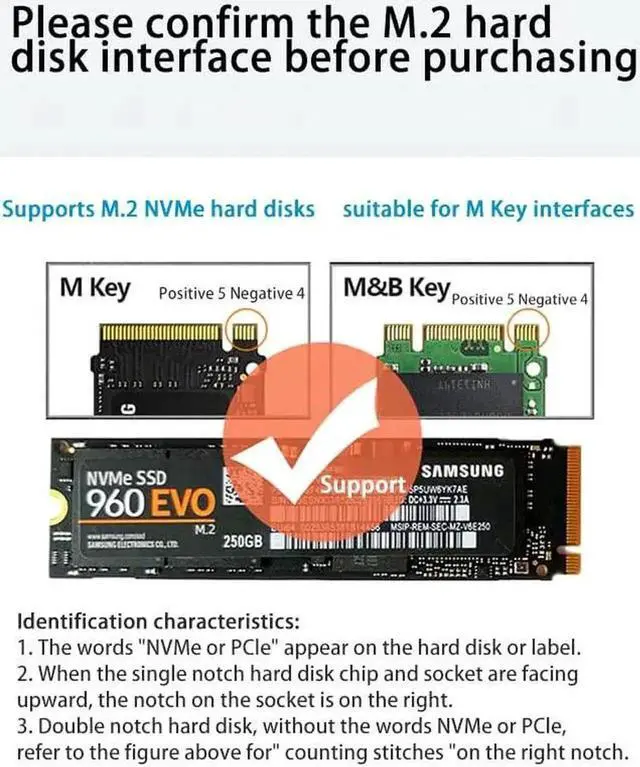 Alt view image 6 of 7 - WISDUM M.2 to USB3.1 USB-C HDD Enclosure NGFF/NVMe Dual Protocol Support for M.2 NVMe M Key/M.2 SATA B Key Hard Drive (Gray)