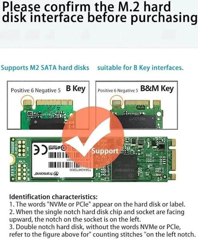 Alt view image 4 of 7 - WISDUM M.2 to USB3.1 USB-C HDD Enclosure NGFF/NVMe Dual Protocol Support for M.2 NVMe M Key/M.2 SATA B Key Hard Drive (Gray)