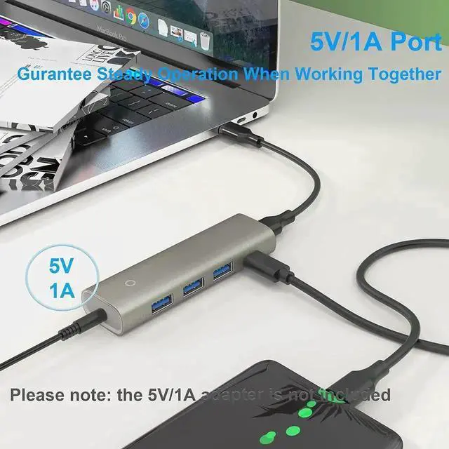 Alt view image 6 of 7 - WISDUM 10Gbps USB 3.2/3.1 Gen 2 Data Hub, 10 GbpsSuper Speed USB C Splitter with 3 USB Ports, USB Type C Port and 5V Power Adapter Port, for MacBook Air/Pro, Surface Pro 7 and and Type-C Laptop