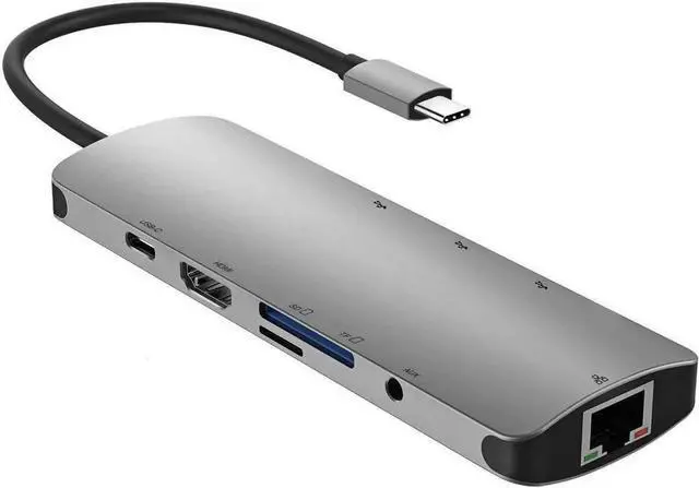 Main image of WISDUM USB C Hub, 9-in-1 USB Type C Multiport Adapter for MacBook Pro 2018, 2017, Apple MacBook Air 2018, 4K USB C to HDMI,3 USB 3.0 &1 USB 2.0, Gigabit Ethernet, SD/TF Card Reader, Power Delivery