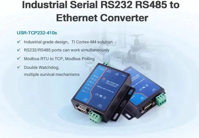 Alt view image 5 of 7 - WISDUM USR-TCP232-410S Serial to Ethernet Converter Support Modbus RTU & TCP Terminal Power Supply RS232 RS485 to TCP/IP Module