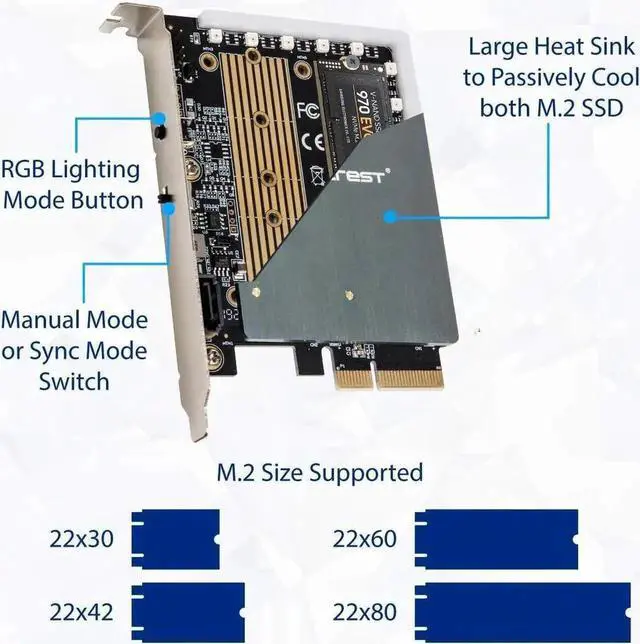 Alt view image 6 of 7 - WISDUM Dual M.2 SATA and PCIe Nvme SSD to PCIe X4 Adapter Card with 5V RGB Heatsink