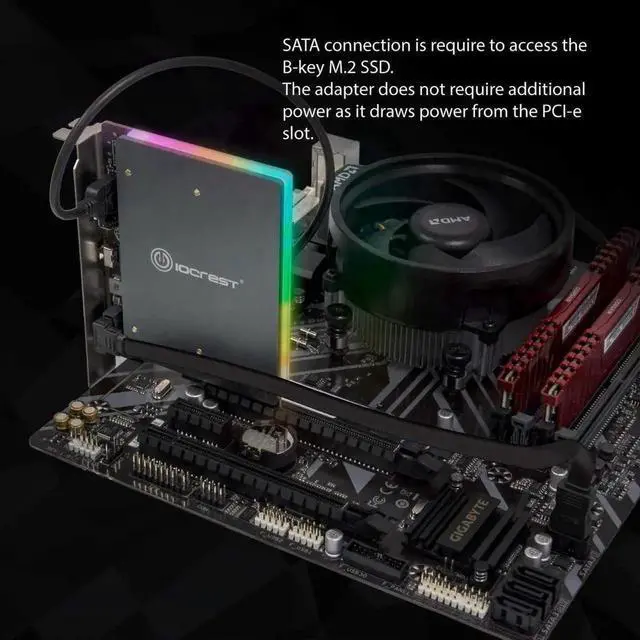 Alt view image 4 of 7 - WISDUM Dual M.2 SATA and PCIe Nvme SSD to PCIe X4 Adapter Card with 5V RGB Heatsink