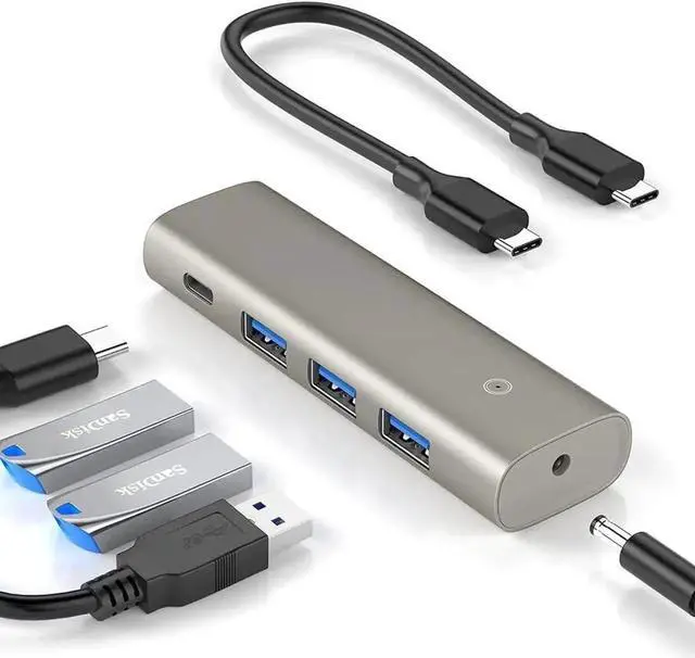 Main image of WISDUM 10Gbps USB 3.2/3.1 Gen 2 Data Hub, 10 GbpsSuper Speed USB C Splitter with 3 USB Ports, USB Type C Port and 5V Power Adapter Port, for MacBook Air/Pro, Surface Pro 7 and and Type-C Laptop