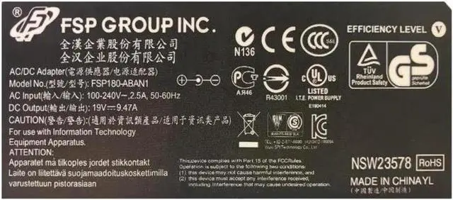 Alt view image 2 of 2 - WISDUM 19V 9.47A 180W 5.5x2.5mm FSP FSP180-ABAN2 FSP180-ABAN1 AC/DC Power Adapter For 180W Laptop Power Supply Charger