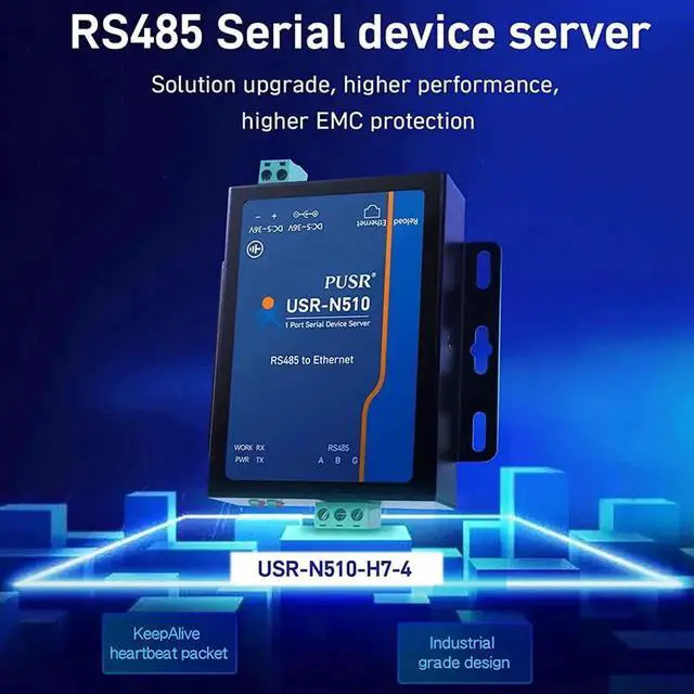 Alt view image 7 of 7 - WISDUM USR-N510 New Version (H7-4) 1 Port RS485 to Ethernet Converter DC 5-36V Serial Device Server Up to 400Mhz Support Modbus RTU to Modbus TCP Virtual COM with 12V Power Adapter