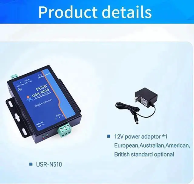 Alt view image 6 of 7 - WISDUM USR-N510 New Version (H7-4) 1 Port RS485 to Ethernet Converter DC 5-36V Serial Device Server Up to 400Mhz Support Modbus RTU to Modbus TCP Virtual COM with 12V Power Adapter