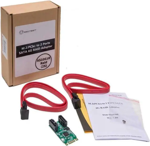 Alt view image 2 of 5 - WISDUM M.2 B+M Key 22x42 PCIe Bus to 2 Ports SATA 6 G III RAID Expansion Card Chipset ASM1061R, M.2 M-Key/B-Key SI-ADA40126