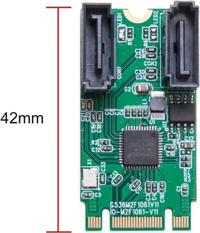 Alt view image 5 of 5 - WISDUM M.2 B+M Key 22x42 PCIe Bus to 2 Ports SATA 6 G III RAID Expansion Card Chipset ASM1061R, M.2 M-Key/B-Key SI-ADA40126