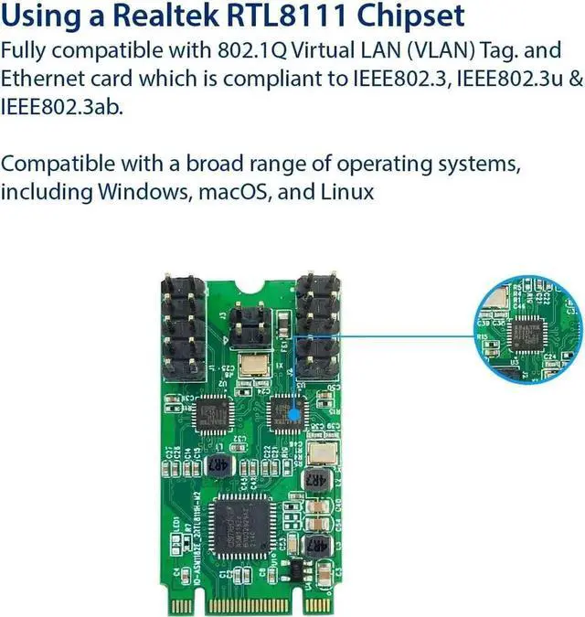 Alt view image 2 of 6 - WISDUM I/O Crest M.2 (B & M-Key) PCIe Interface Single Port Gigabit Ethernet Modules NIC RealTek RTL8111H Chipset