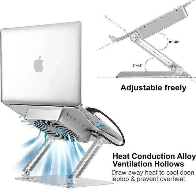 Alt view image 3 of 7 - Adjustable Laptop Stand with Cooling Fan, Aluminium Alloy Multi-Angle Computer Holder for Desk, Portable Notebook Metal Mount Compatible with MacBook, Air, Pro, Dell, Alienware All Laptops 11"-17.3"