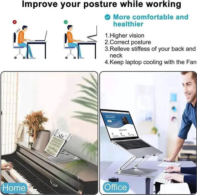 Alt view image 5 of 7 - Adjustable Laptop Stand with Cooling Fan, Aluminium Alloy Multi-Angle Computer Holder for Desk, Portable Notebook Metal Mount Compatible with MacBook, Air, Pro, Dell, Alienware All Laptops 11"-17.3"
