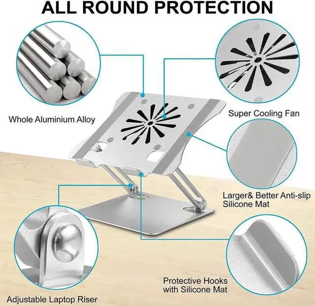 Alt view image 4 of 7 - Adjustable Laptop Stand with Cooling Fan, Aluminium Alloy Multi-Angle Computer Holder for Desk, Portable Notebook Metal Mount Compatible with MacBook, Air, Pro, Dell, Alienware All Laptops 11"-17.3"