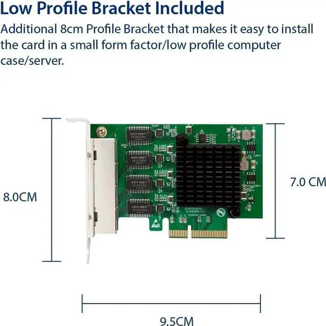 Alt view image 3 of 4 - WISDUM 4 Port Quad Gigabit Ethernet PCI Express 2.1 PCI-E x4 Network Interface Card (NIC) 10/100/1000 Mbps Realtek Chipset SI-PEX24085