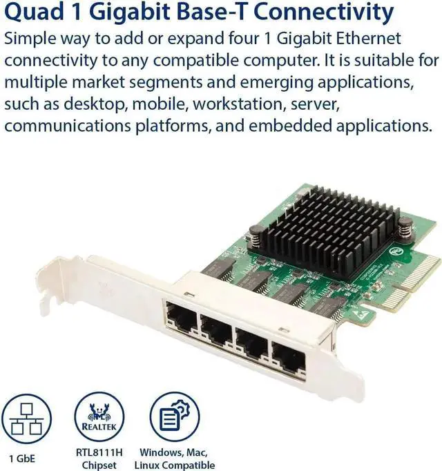 Alt view image 4 of 4 - WISDUM 4 Port Quad Gigabit Ethernet PCI Express 2.1 PCI-E x4 Network Interface Card (NIC) 10/100/1000 Mbps Realtek Chipset SI-PEX24085