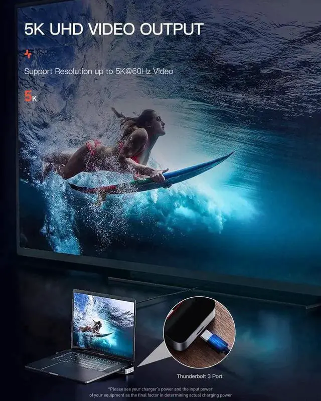 Alt view image 6 of 7 - WISDUM Baseus USB C Hub Adapter for MacBook Pro 2020/2019/2018/2017, 9-in-1 USB Type C Hub Dongle with 2 Thunderbolt 3 Ports(40Gbps), 4K HDMI, RJ45 Ethernet, USB-C Data Port, 3 USB 3.0 and Audio