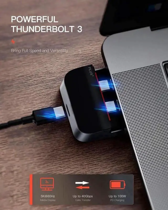 Alt view image 5 of 7 - WISDUM Baseus USB C Hub Adapter for MacBook Pro 2020/2019/2018/2017, 9-in-1 USB Type C Hub Dongle with 2 Thunderbolt 3 Ports(40Gbps), 4K HDMI, RJ45 Ethernet, USB-C Data Port, 3 USB 3.0 and Audio