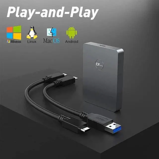 Alt view image 5 of 6 - CFexpress Type B Card Reader Aluminum, USB 3.1 Gen 2 10Gbps CFexpress Card Reader, Portable CFexpress Memory Card Reader Adapter compatible with Android/Windows/Mac OS, Included USB C to USB A/C Cable