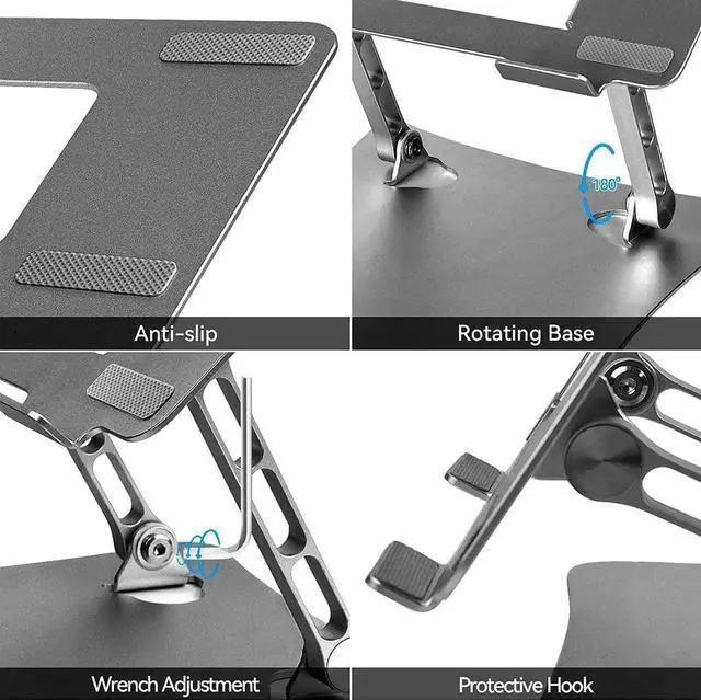 Alt view image 2 of 7 - WISDUM Bcom Laptop StandFoldable Aluminum Alloy Computer StandErgonomically Adjustable Laptop Stand for DeskLaptop HolderCompatible with 10 to 17 inches LaptopsMacBook Stand for Office and HomeGray