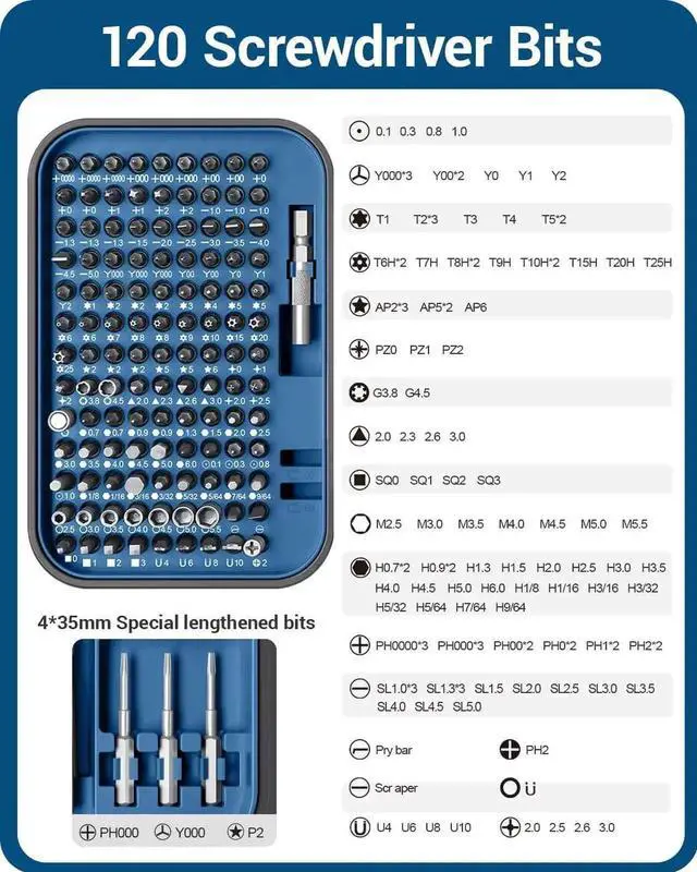 Alt view image 6 of 6 - WISDUM Precision Screwdriver Set, Laptop Repair Tool Kit, Kingsdun 130 in 1 Professional Computer Magnetic Screwdrivers Kit with 120 Bits Torx Star Screwdriver for PC, Xbox, Phone, Switch, Rc Car DIY