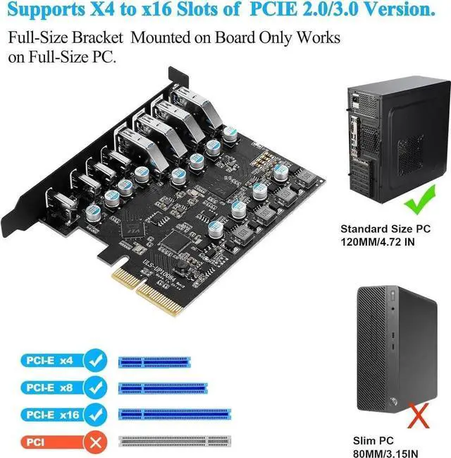 Alt view image 2 of 7 - WISDUM 8-Ports Superspeed 10Gbps USB 3.2 Gen2 PCI Express Expansion Card for Windows 11, 10, 8.x, 7, Vista, XP Desktop PCs, Built in Self-Powered Technology, (4X USB C - 4X USB A)