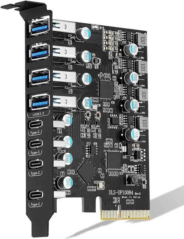 Main image of WISDUM 8-Ports Superspeed 10Gbps USB 3.2 Gen2 PCI Express Expansion Card for Windows 11, 10, 8.x, 7, Vista, XP Desktop PCs, Built in Self-Powered Technology, (4X USB C - 4X USB A)