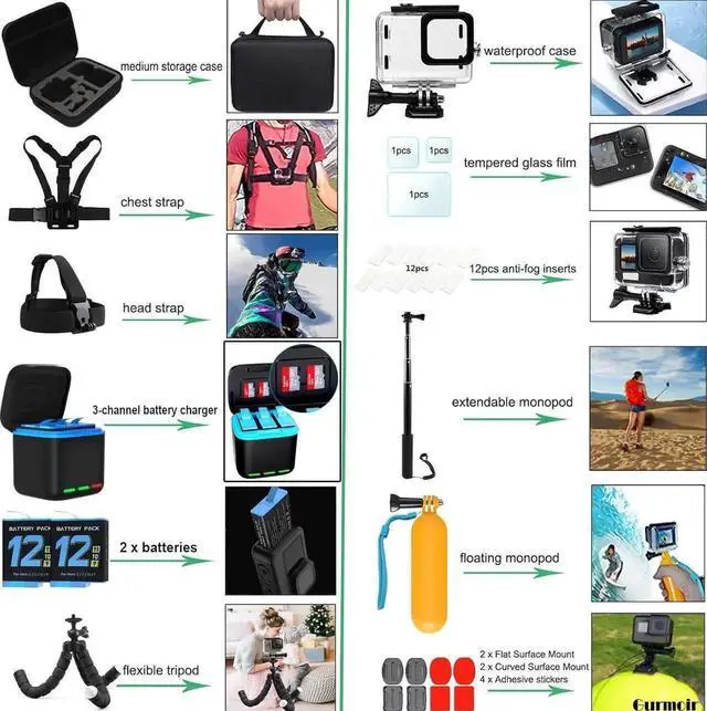 Alt view image 7 of 7 - WISDUM Accessories Kit with Battery and Charger for Gopro Hero 12 11 10 9 Black, Waterproof Case+Selfie Stick+Tripod+2 Battery+3-Channel Charger Station Compatible with Go pro 12 11 10 9