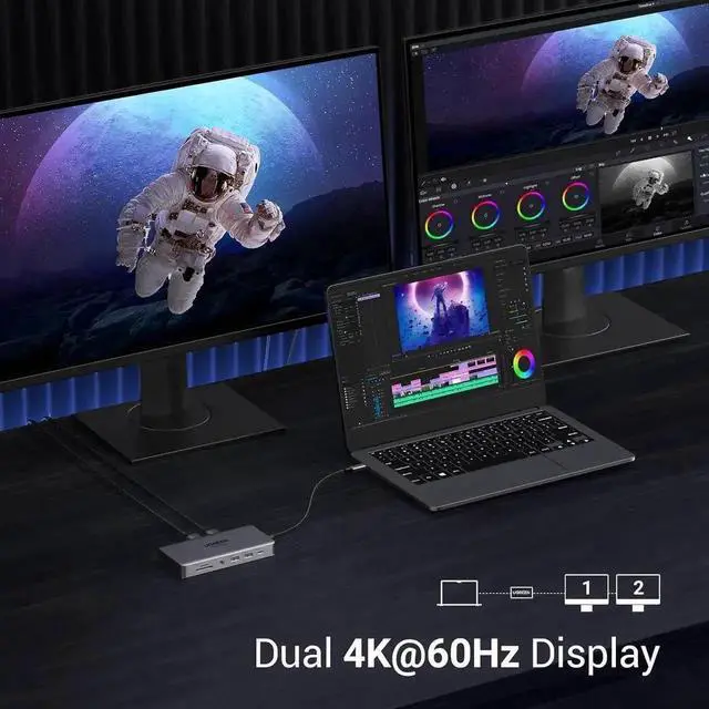 Alt view image 2 of 7 - WISDUM Revodok Pro 211 Laptop Docking Station 11 in 1 USB C Dock Dual HDMI 4K@60Hz Single 8K@30Hz 10Gbps Data Port 100W PD Gigabit Ethernet, SD/TF Card Reader Compatible for Thinkpad, Zenbook and more