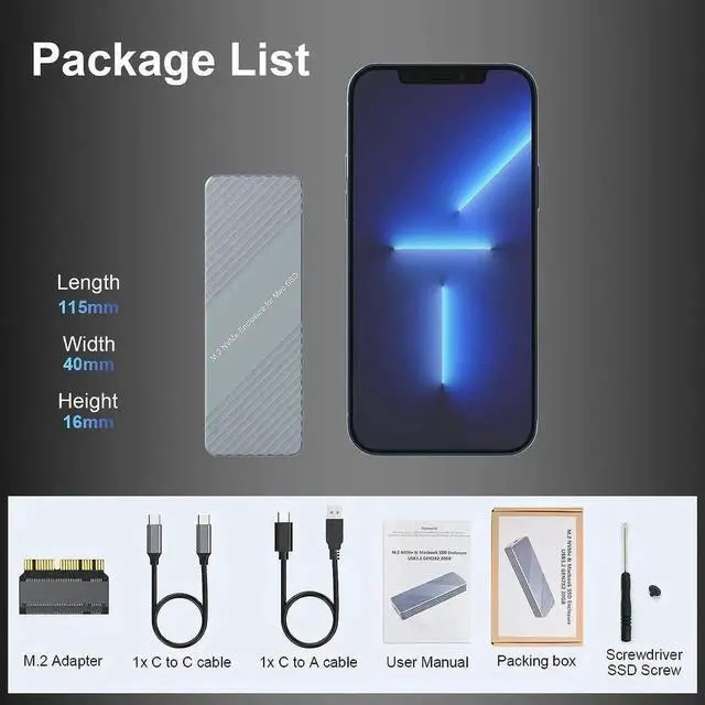 Alt view image 5 of 7 - WISDUMUSB C 3.2 MacBook SSD Enclosure for 12+16 PIN MacBook SSDs, Apple SSD Enclosure Adapter Supports for MacBook Pro,MacBook Air, Mac Pro, iMac from 2013 to 2017 Original Enclosure, with M.2 Adapter