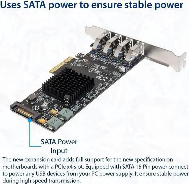 Alt view image 2 of 5 - WISDUM USB 3.1 Gen 2 10 Gbps 4 Port Type-A PCI-e 3.0 x4 ASMedia ASM3142 Controller,SI-PEX20233