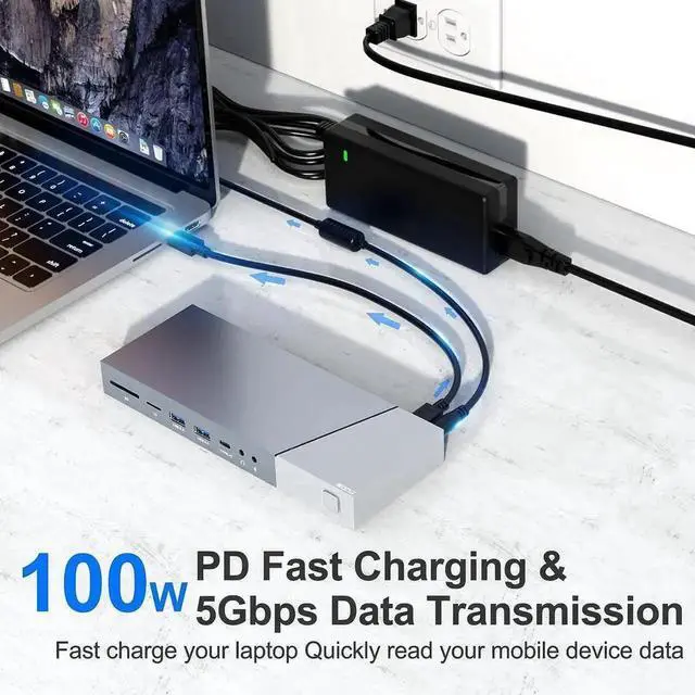 Alt view image 2 of 7 - MacBook Docking Station Triple Monitors,Display Link 15-in-1 USB C Dock with Triple HDMI for M1/M2 MacBook, RJ45 LAN,2 USB A, 2 Type C, 100W USB C Charging, SD/TF, Audio/Mic, for M1 M2 Mac OS Laptops