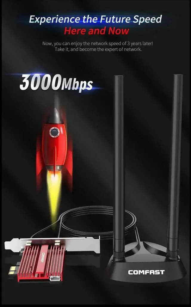 Alt view image 5 of 5 - WISDUM band 3000Mbps Wifi 6 AX200NGW PCI-E 1X Wireless Adapter 2.4G/5Ghz 802.11ac/ax Bluetooth 5.0 For Win10 AX200 Network Card