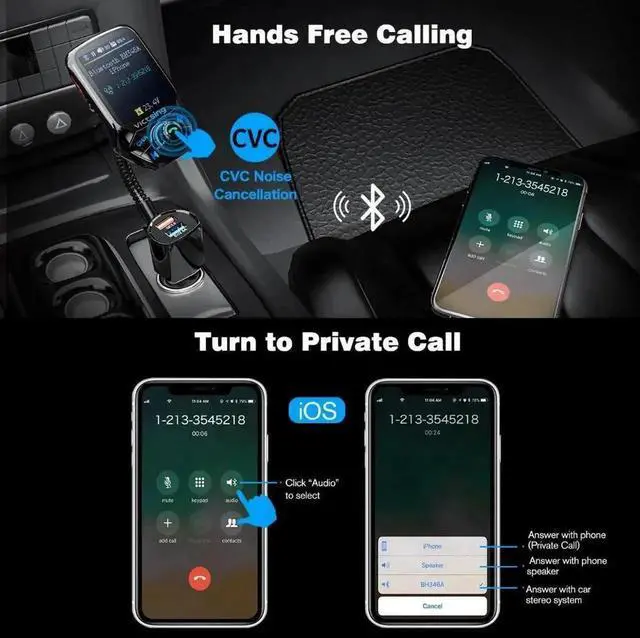 Alt view image 4 of 5 - WISDUM FM Bluetooth Transmitter Radio Adapter Car Handsfree Calling 3 USB Port with QC3.0 Fast Charge Transmitter FM Module
