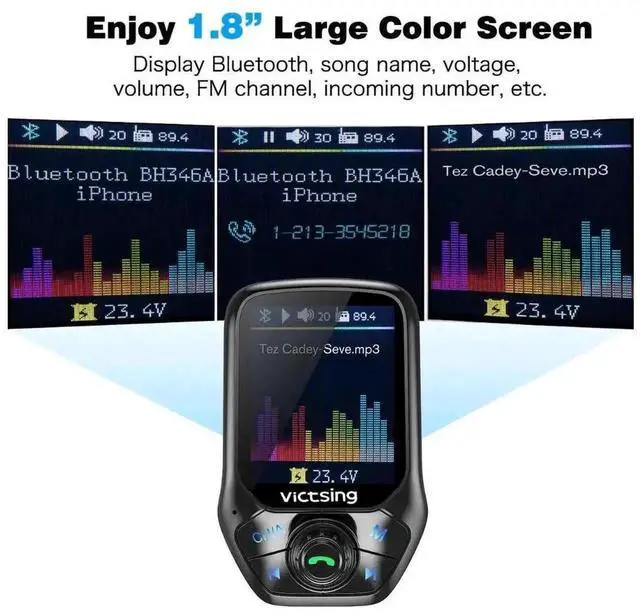 Alt view image 5 of 5 - WISDUM FM Bluetooth Transmitter Radio Adapter Car Handsfree Calling 3 USB Port with QC3.0 Fast Charge Transmitter FM Module